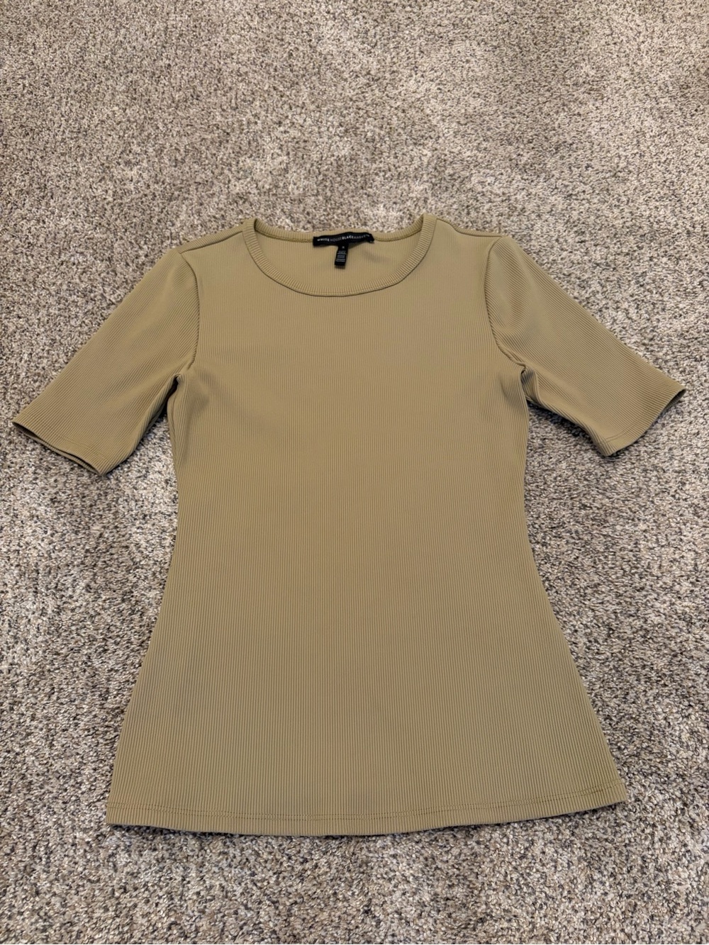 White House Black Market Olive Ribbed Short Sleeve Top